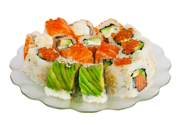 View of closeup japanese sushi set at plate — Stock Photo, Image