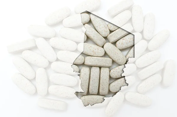 Umrisskarte von chad mit Pillen im Hintergrund für Gesundheit und — Stockfoto