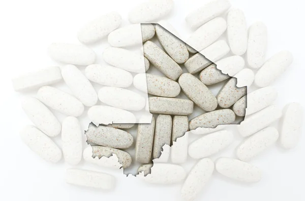 Outline map of mali with pills in the background for health and — Stock Photo, Image
