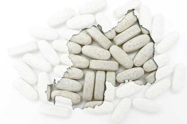 Schéma carte de rwanda avec des pilules en arrière-plan pour la santé et — Photo