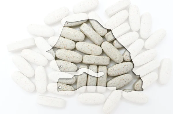 Konturkarta över senegal med piller i bakgrunden för hälsa en — Stockfoto