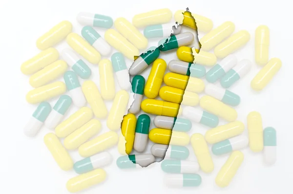 Schéma carte de madagascar avec des pilules en arrière-plan pour la santé — Photo