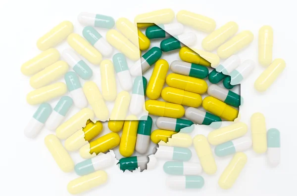 Konturkarta över mali med piller i bakgrunden för hälsa och — Stockfoto
