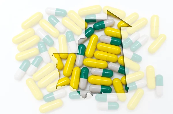 Outline map of mauritania with pills in the background for healt — Stock Photo, Image