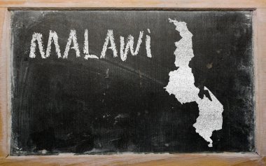 Outline map of malawi on blackboard clipart