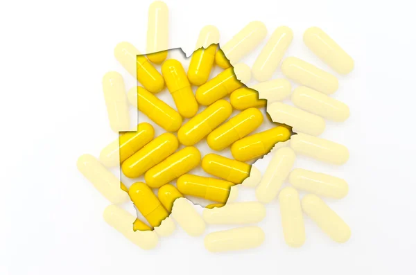 Mappa schematica del Botswana con pillole sullo sfondo per la salute — Foto Stock