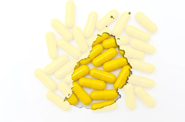 Umrisskarte von Mauritius mit Pillen im Hintergrund für die Gesundheit — Stockfoto