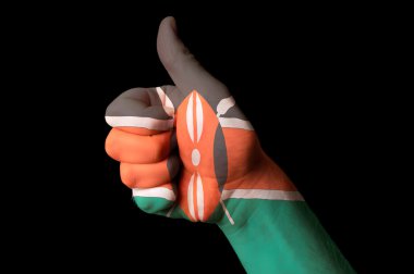 Kenya national flag thumb up gesture for excellence and achievem clipart