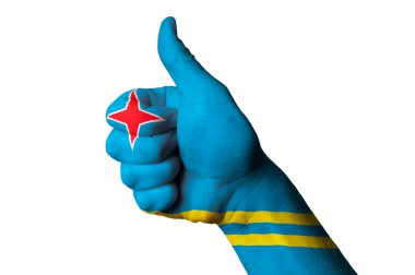Aruba national flag thumb up gesture for excellence and achievem clipart