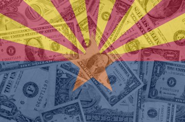 US state of arizona flag with transparent dollar banknotes in ba clipart