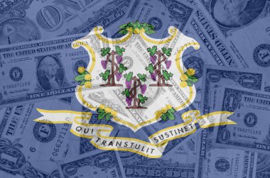 US state of connecticut flag with transparent dollar banknotes i clipart