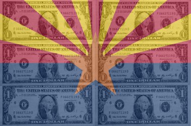 US state of arizona flag with transparent dollar banknotes in ba clipart