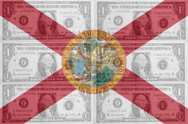 US state of florida flag with transparent dollar banknotes in ba clipart