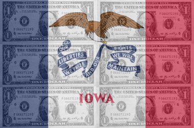 bize backg içinde şeffaf dolarlık banknotlar ile Iowa eyalet bayrağı