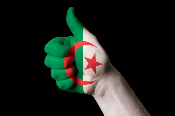 阿尔及利亚国旗拇指向上为追求卓越和下属的姿态 — 图库照片