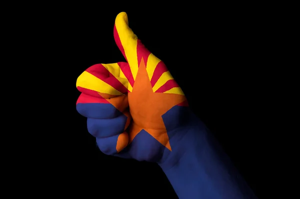 Arizona nos bandera del estado pulgar hacia arriba gesto de excelencia y achiev —  Fotos de Stock