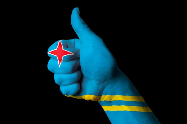 Aruba bandeira nacional polegar gesto para cima para a excelência e alcançar — Fotografia de Stock