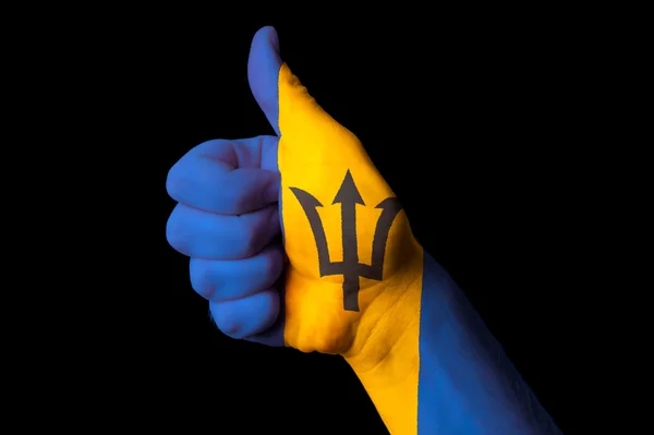 Barbados bandeira nacional polegar gesto para cima para a excelência e achie — Fotografia de Stock