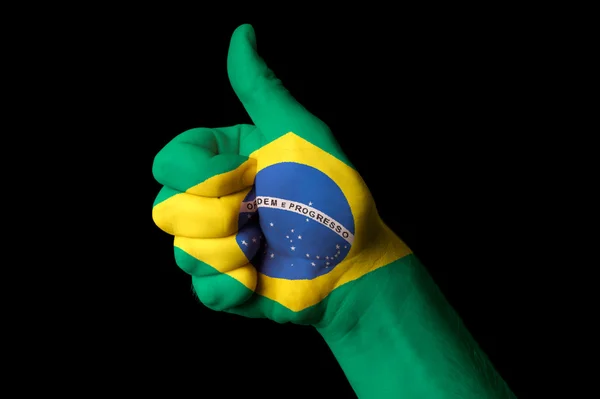 Brazil national flag thumb up gesture for excellence and achieve — Stock Photo, Image