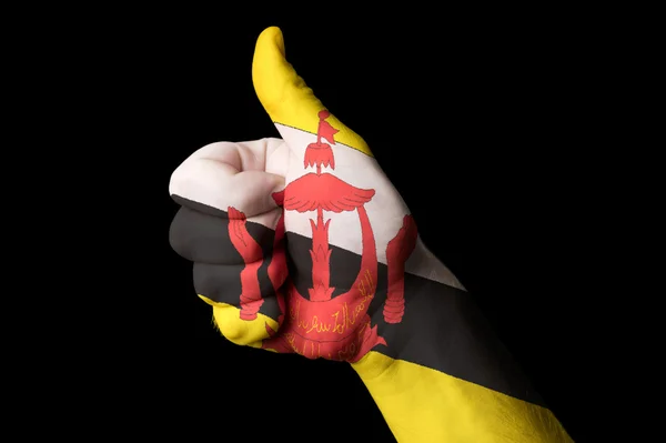 Brunei bandeira nacional polegar gesto para cima para a excelência e alcançar — Fotografia de Stock