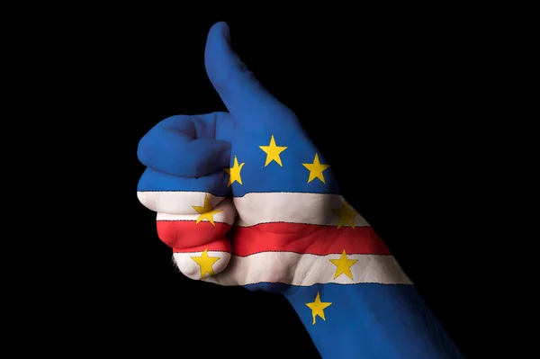 Nationale vlag van Kaapverdië duim omhoog gebaar naar uitmuntendheid en ach — Stockfoto