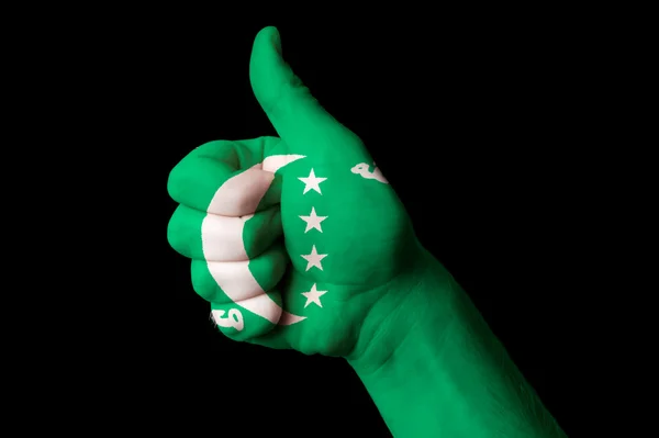 Nationale vlag van Comoren duim omhoog gebaar naar uitmuntendheid en circu — Stockfoto
