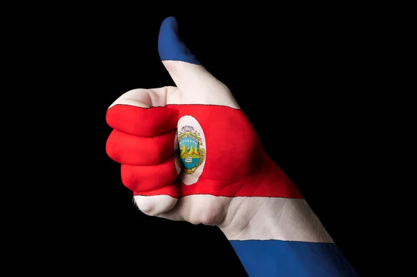 Costarica national flag thumb up gesture for excellence and achi — Stock Photo, Image