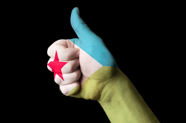 Djibuti flagi narodowej o kciuk gest do doskonałości i achiev — Zdjęcie stockowe