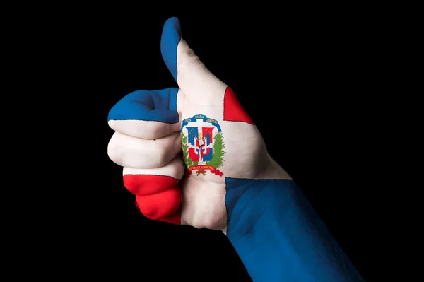Dominicaanse nationale vlag duim omhoog gebaar naar uitmuntendheid en achi — Stockfoto
