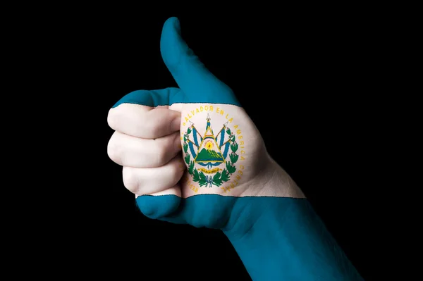 Salvadorská Národní vlajka s prstem gesto pro dokonalost a ac — Stock fotografie