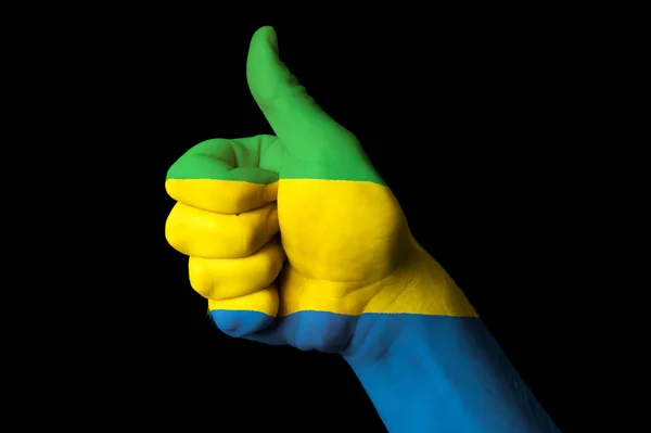 Nationale vlag van Gabon duim omhoog gebaar naar uitmuntendheid en achievem — Stockfoto