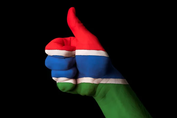 Gambia bandera nacional pulgar hacia arriba gesto por la excelencia y lograr —  Fotos de Stock