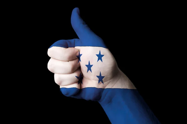 Bandera Nacional de Honduras pulgar hacia arriba gesto de excelencia y achie — Foto de Stock