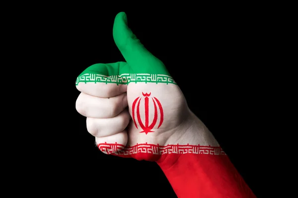 Bandera nacional de Irán pulgar hacia arriba gesto por la excelencia y lograr —  Fotos de Stock