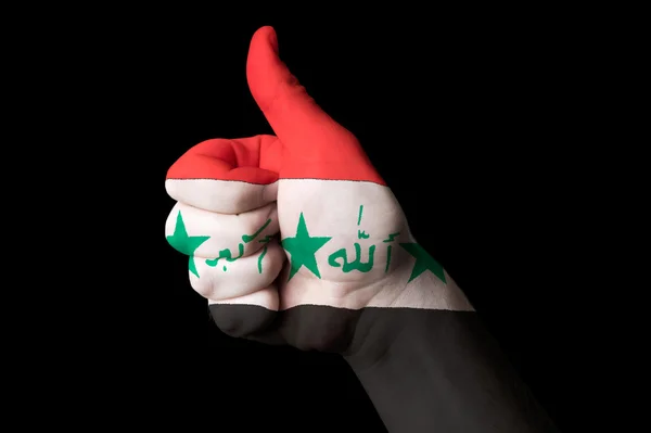 Iraq bandiera nazionale pollice in su gesto per l'eccellenza e raggiungere — Foto Stock