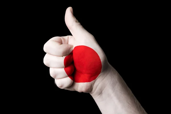 Japão bandeira nacional polegar gesto para cima para a excelência e alcançar — Fotografia de Stock