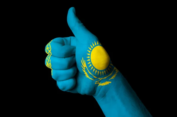 Kazahsztán zászlaja hüvelykujját, gesztus és ach — Stock Fotó