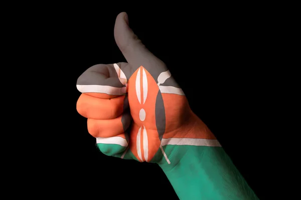 Keňa státní vlajka palec nahoru gesto pro vynikající výsledky a úspěchy: — Stock fotografie