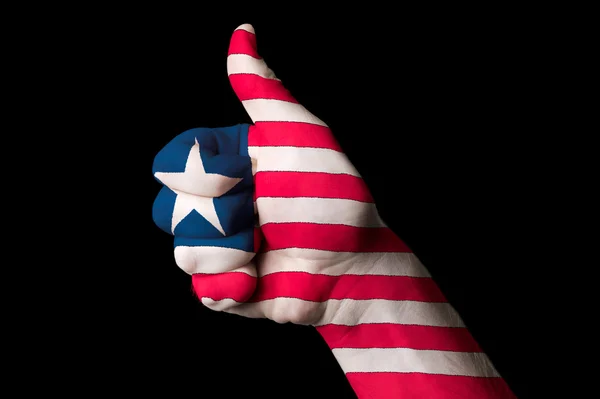 Nationale vlag van Liberia duim omhoog gebaar naar uitmuntendheid en circu — Stockfoto