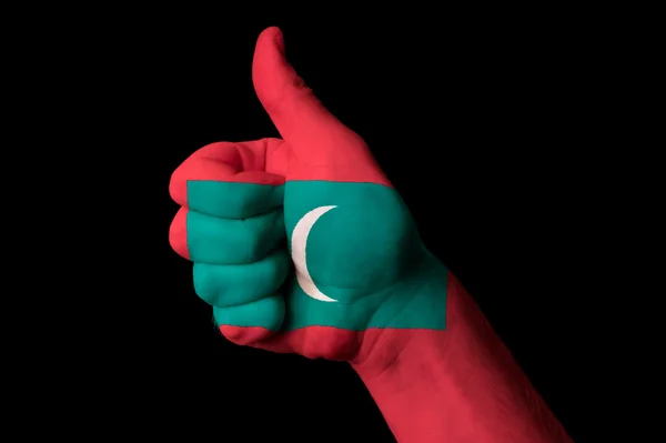 Maldivas bandeira nacional polegar gesto para cima para a excelência e achie — Fotografia de Stock