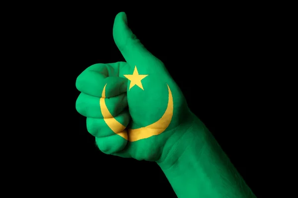 Mauritania national flag thumb up gesture for excellence and ach — Stock Photo, Image
