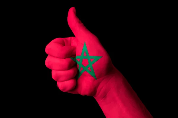 Nationale vlag van Marokko duim omhoog gebaar naar uitmuntendheid en circu — Stockfoto
