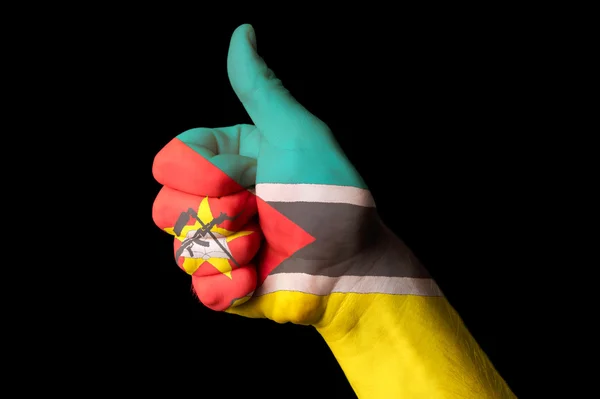 Nationale vlag van Mozambique duim omhoog gebaar naar uitmuntendheid en ach — Stockfoto