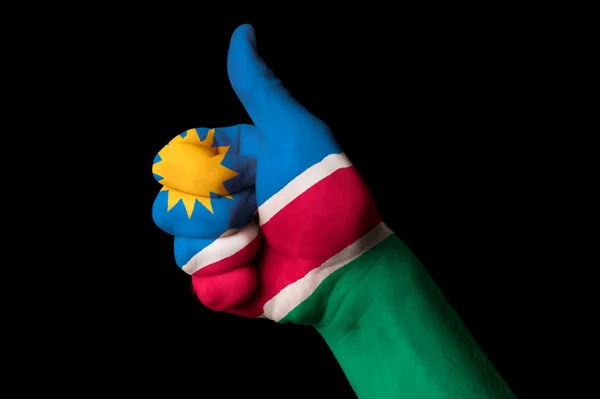 Namíbia bandeira nacional polegar gesto para cima para a excelência e achiev — Fotografia de Stock