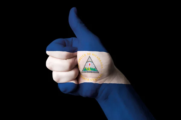 Nikaragua národní vlajka s prstem gesto pro dokonalost a h. — Stock fotografie