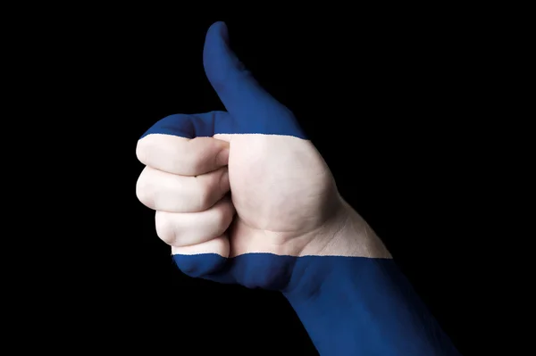 Nationale vlag van Nicaragua duim omhoog gebaar naar uitmuntendheid en achi — Stockfoto