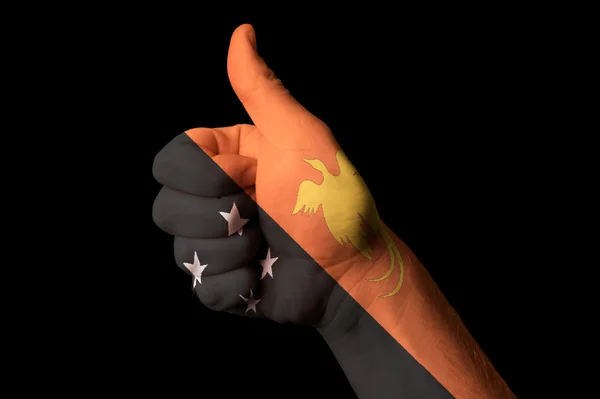 Papúa nueva guinea bandera nacional pulgar hacia arriba gesto de excelencia a —  Fotos de Stock