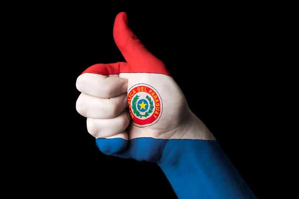 Bandera Nacional de Paraguay pulgar hacia arriba gesto de excelencia y achie — Foto de Stock