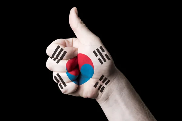 Corea del Sur bandera nacional pulgar hacia arriba gesto de excelencia y ac — Foto de Stock
