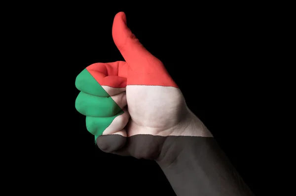 Sudan flagga tummen upp gest för kvalitet och achievem — Stockfoto